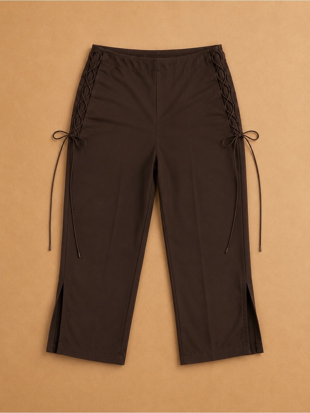 Lace-Up Side Capri Pants in Dark Brown